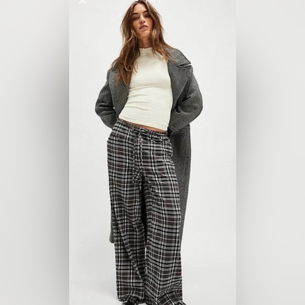 NEW Free People Hudson Canyon Pants - charcoal combo - Large - plaid